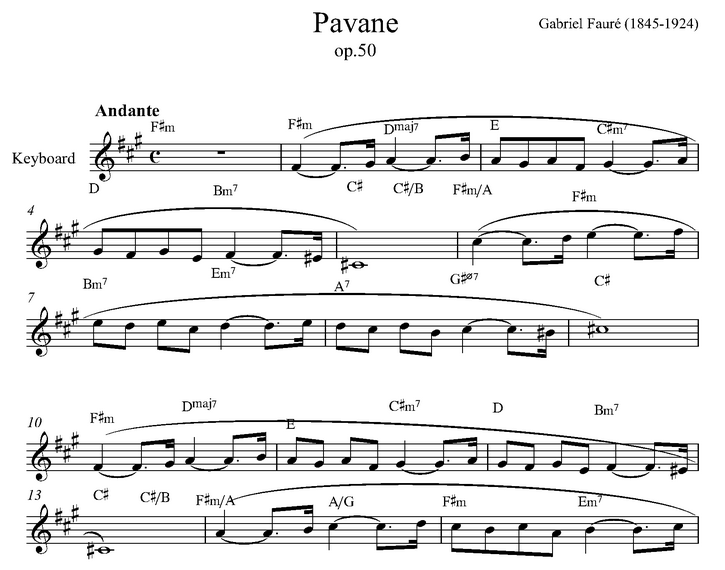 دانلود نت کیبورد (ارگ) Pavane  از آهنگساز  Fauré